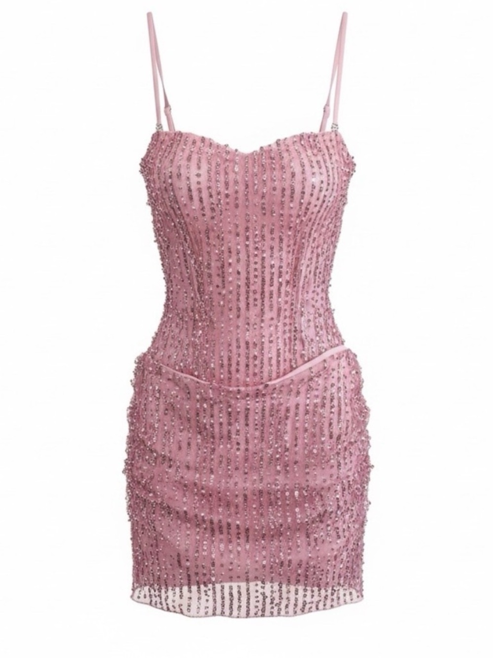 NEW Oh Polly Pink Ziya Embellished Glitter Beaded Strapless Mini Dress barbie - Picture 5 of 12